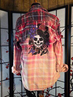 Skeleton Girl Distressed Flannel Shirt